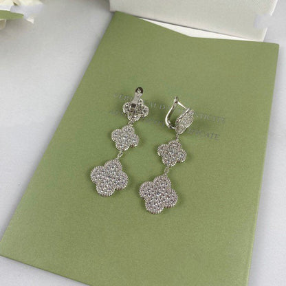 [vivabelle]CLOVER 3 MOTIF DIAMOND SILVER DROP EARRINGS