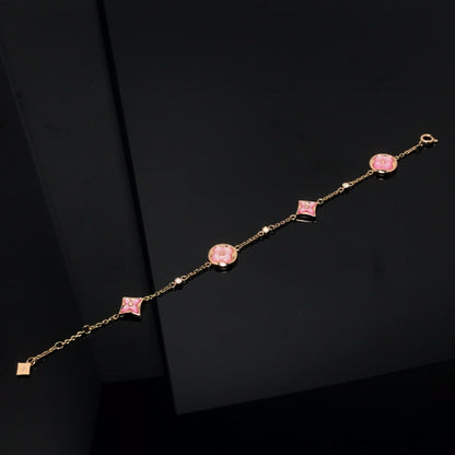 [vivabelle]STAR AND SUN 4 MOTIF PINK MOP PINK GOLD BRACELET