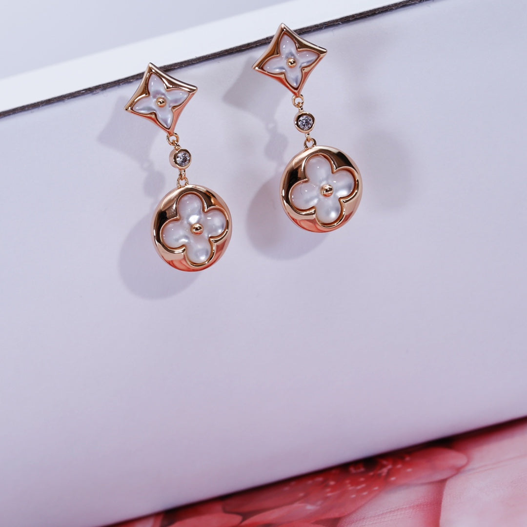 [vivabelle]STAR AND SUN PINK GOLD MOP DROP EARRINGS