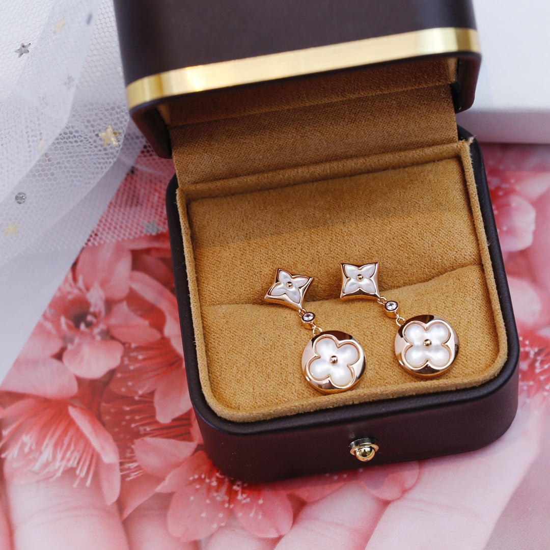 [vivabelle]STAR AND SUN PINK GOLD MOP DROP EARRINGS