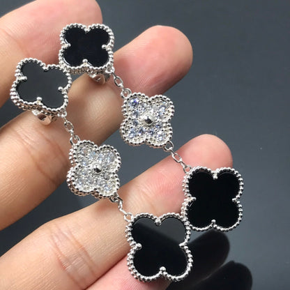 [vivabelle]CLOVER 3 MOTIF DIAMOND ONYX SILVER EARRINGS