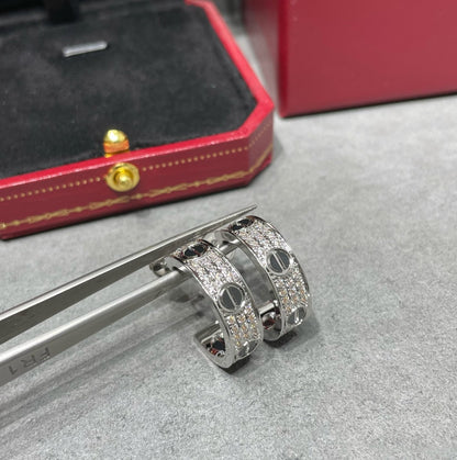 [vivabelle]LOVE CERAMIC DIAMOND PAVED SILVER EARRINGS