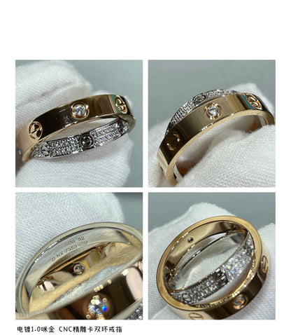 [vivabelle]LOVE PINK GOLD SILVER DIAMOND DOUBLE RING