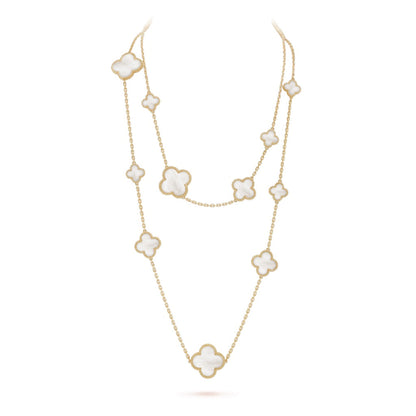 [vivabelle]CLOVER 16 MOTIF WHITE MOP GOLD NECKLACE