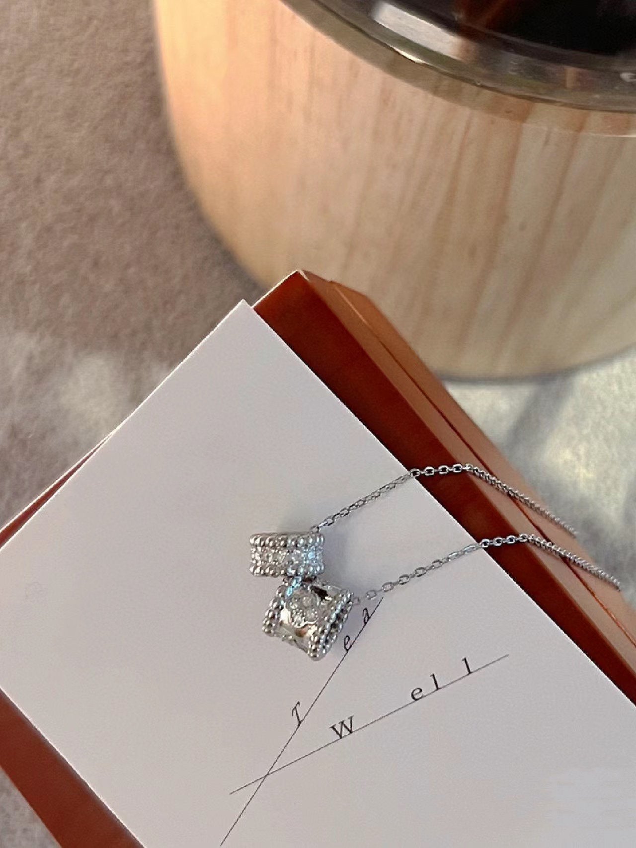 [vivabelle]PERLEE DOUBLE PENDANT SILVER DIAMOND NECKLACE