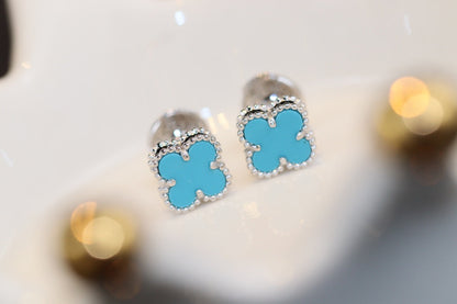 [vivabelle]CLOVER MINI TURQUOISE SILVER STUD EARRINGS