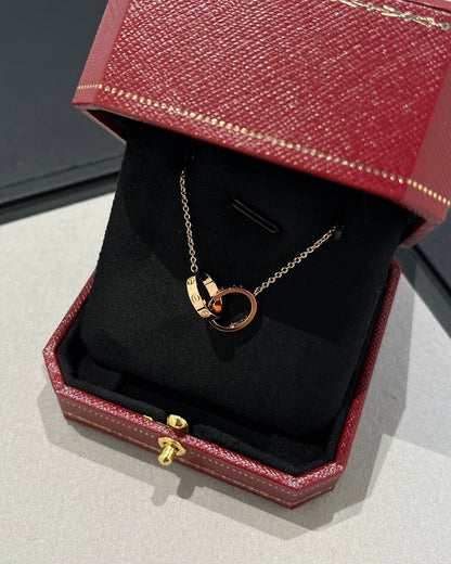 [vivabelle]LOVE NECKLACE DOUBLE RING PINK GOLD