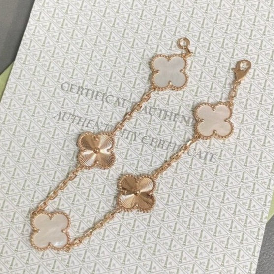 [vivabelle]CLOVER BRACELET 5 MOTIF WHITE MOP PINK GOLD
