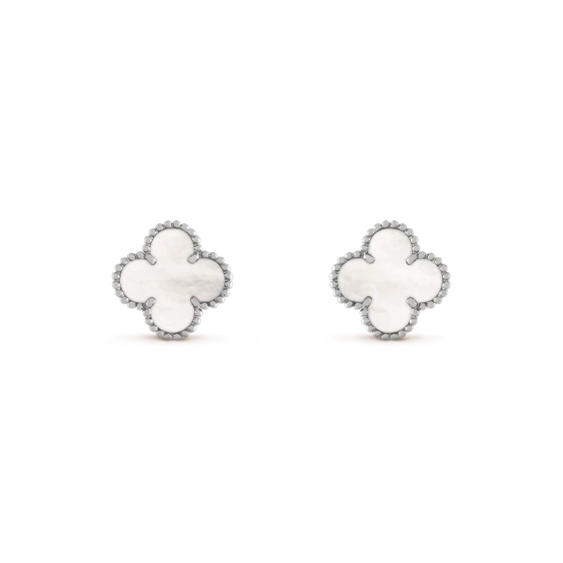 [vivabelle]CLOVER MEDIUM 1 MOTIFS  WHITE MOP EARRINGS SILVER