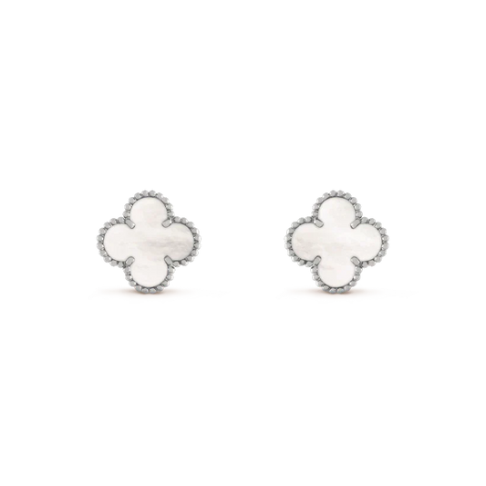 [vivabelle]CLOVER MEDIUM 1 MOTIFS  WHITE MOP EARRINGS SILVER