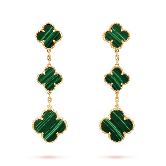 [vivabelle]CLOVER MALACHITE 3 MOTIFS GOLD
