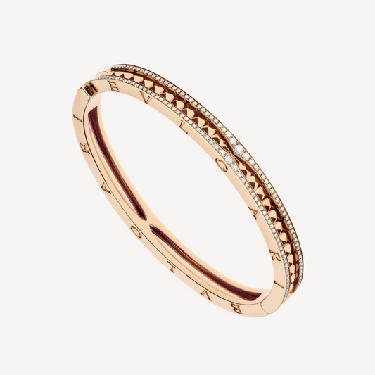 [vivabelle]ZERO 1 SPIRAL AND PAVED DIAMOND PINK GOLD BRACELET