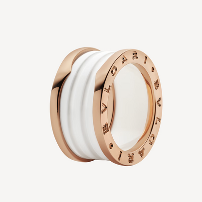 [vivabelle]ZERO 1 FOUR-BAND LOOPS AND WHITE CERAMIC SPIRAL PINK GOLD RING