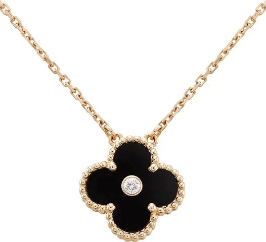[vivabelle]CLOVER 15MM DIAMOND ONYX NECKLACE