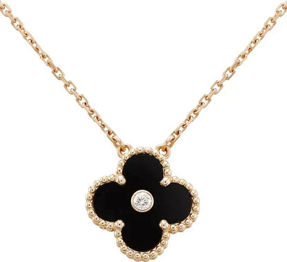 [vivabelle]CLOVER 15MM DIAMOND ONYX NECKLACE