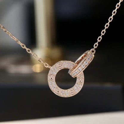[vivabelle]LOVE 7.6MM NECKLACE ROSE GOLD AND SILVER  FULL DIAMOND
