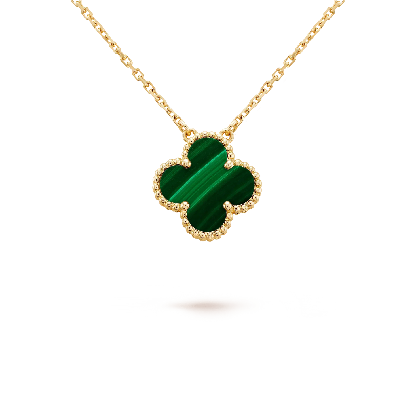 [vivabelle]CLOVER 15MM MALACHITE SINGLE FLOWER  NECKLACE
