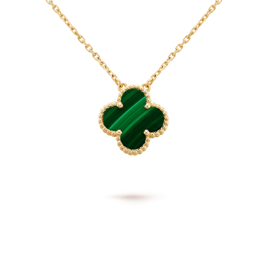 [vivabelle]CLOVER 15MM MALACHITE SINGLE FLOWER  NECKLACE