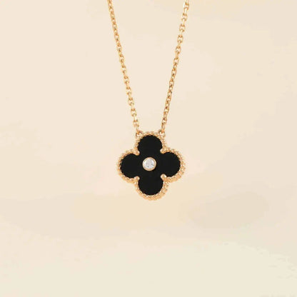 [vivabelle]CLOVER 15MM DIAMOND ONYX NECKLACE