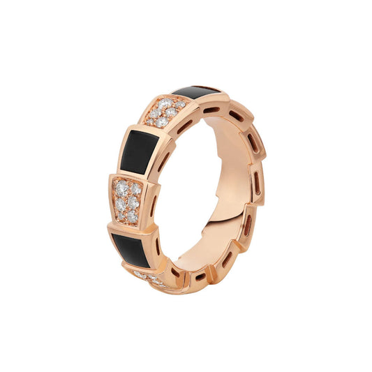 [vivabelle]SERPENTI RING PINK GOLD BLACK MOP DIAMOND PAVED 4MM