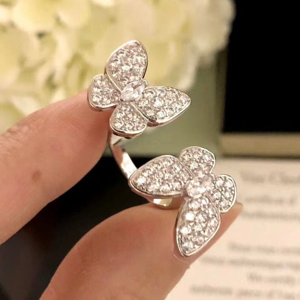 [vivabelle]TWIN SILVER BUTTERFLY DIAMOND RING