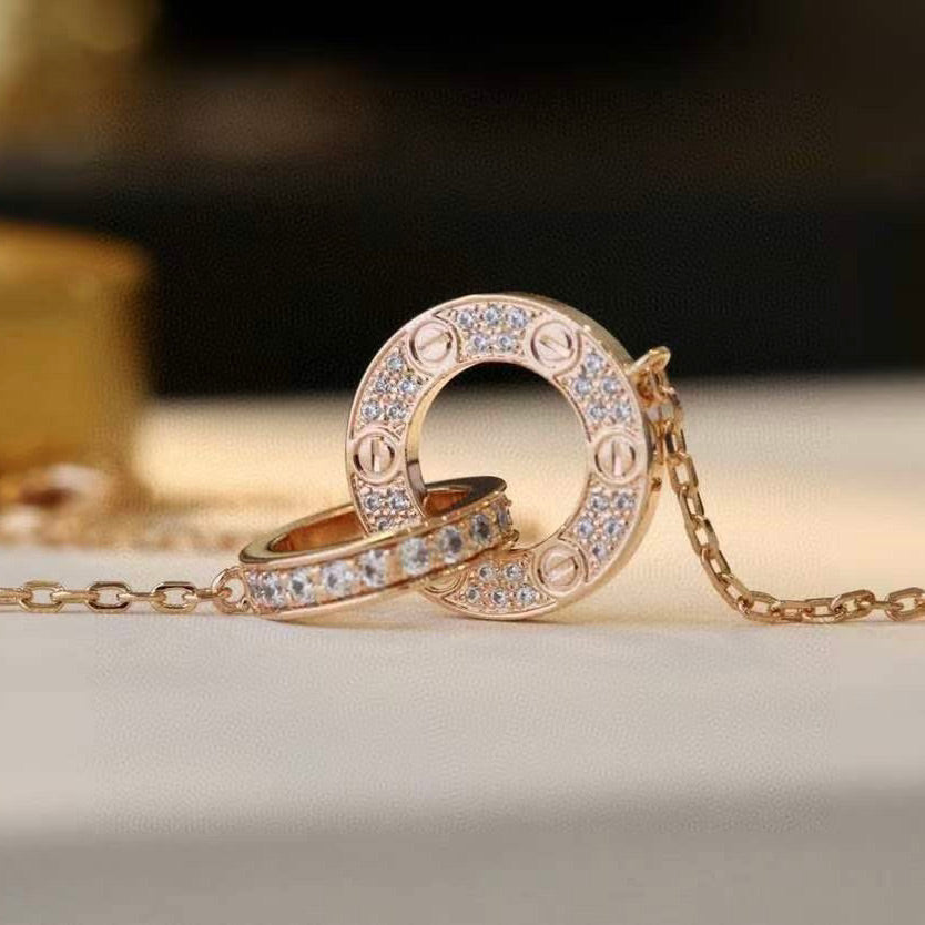 [vivabelle]LOVE 7.6MM NECKLACE ROSE GOLD AND SILVER  FULL DIAMOND