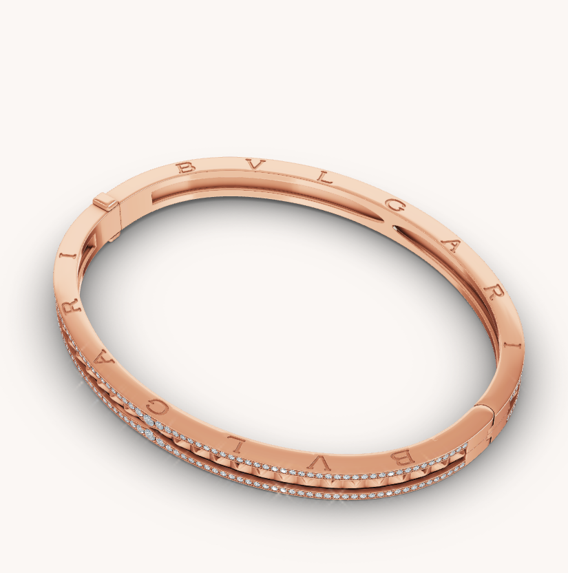 [vivabelle]ZERO 1 SPIRAL AND PAVED DIAMOND PINK GOLD BRACELET