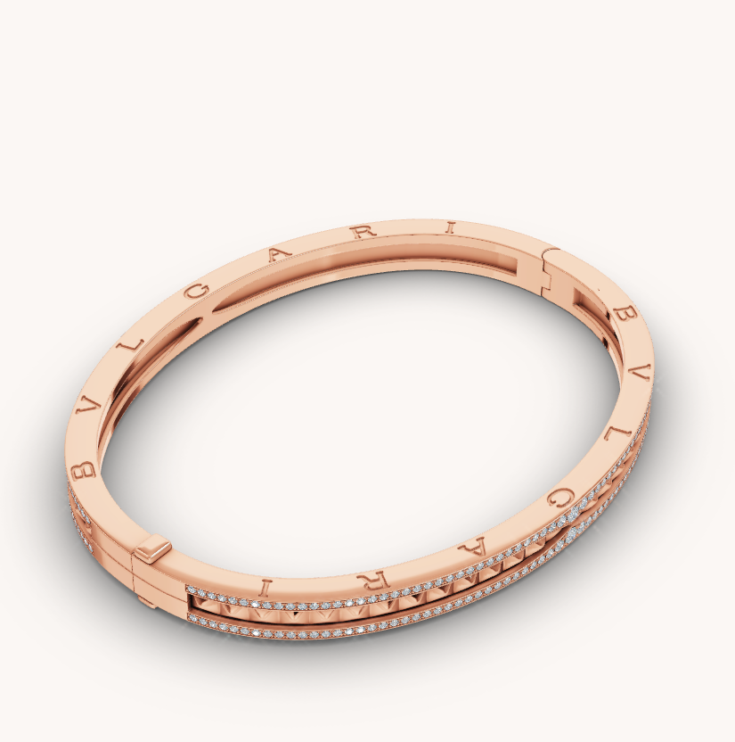 [vivabelle]ZERO 1 SPIRAL AND PAVED DIAMOND PINK GOLD BRACELET