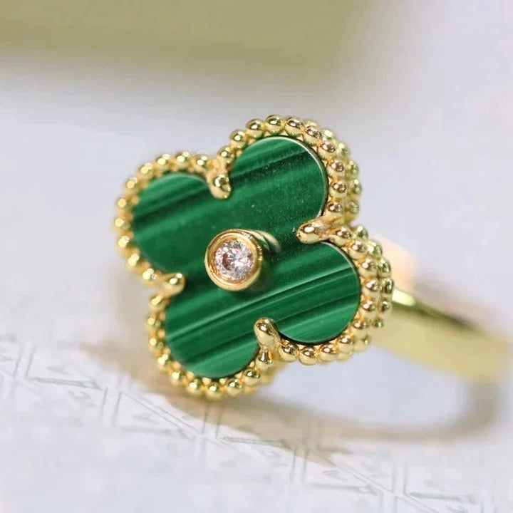 [vivabelle]CLOVER MALACHITE RING GOLD DIAMOND