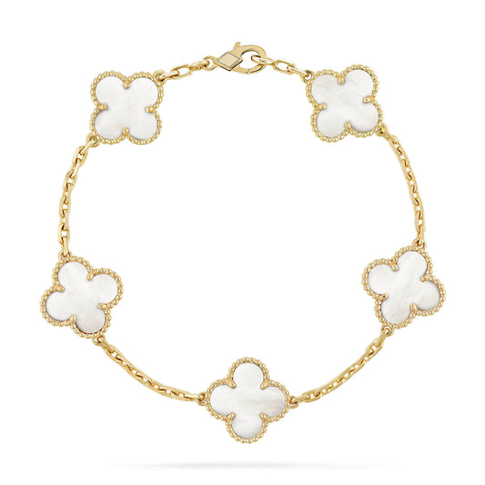 [vivabelle]CLOVER  5 MOTIF WHITE MOP BRACELET