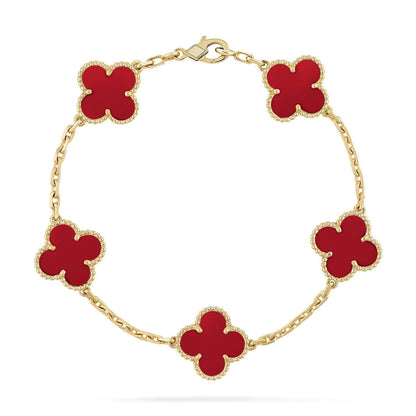 [vivabelle]CLOVER 5 MOTIFS RED AGATE  BRACELET