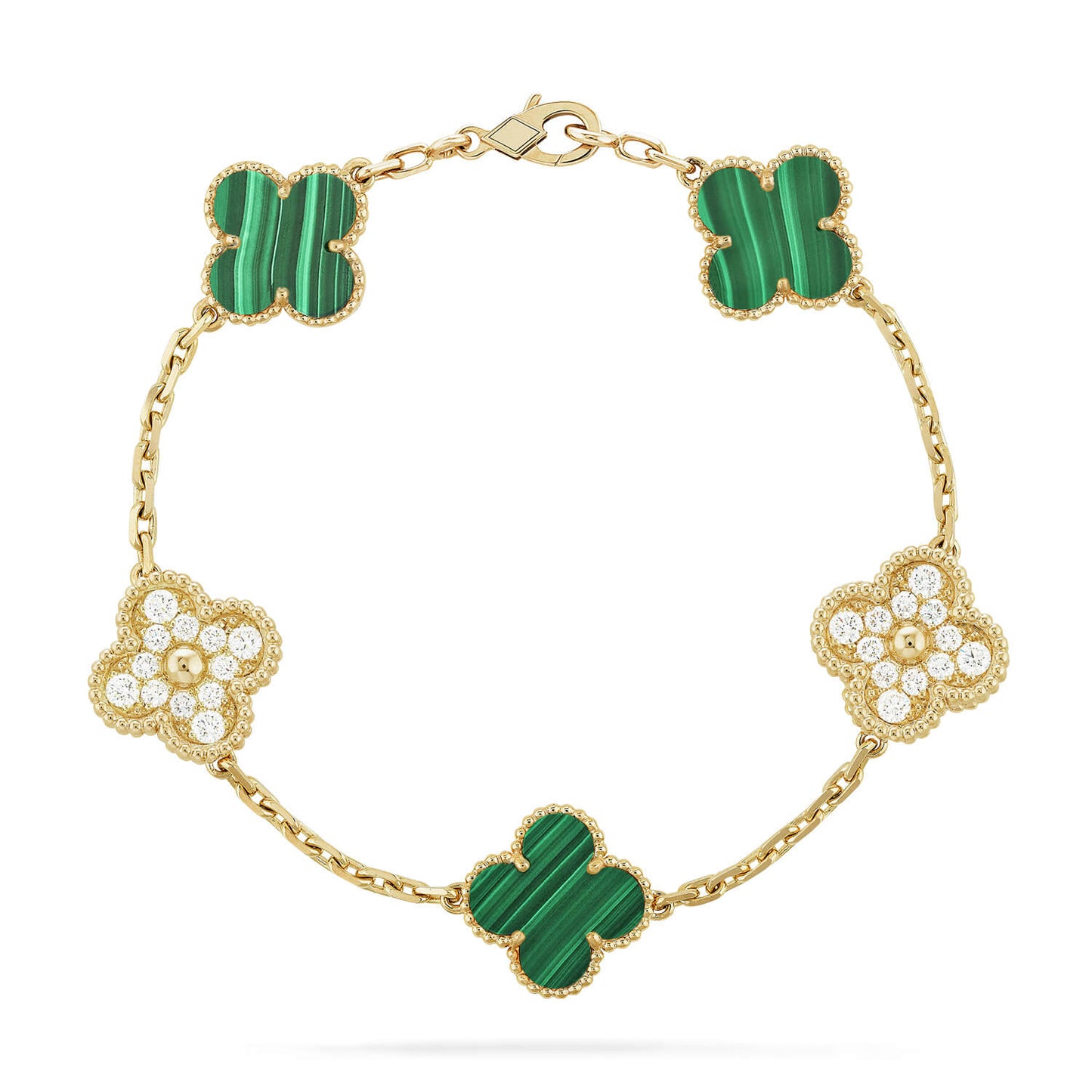 [vivabelle]CLOVER  5 MOTIF MALACHITE DIAMOND BRACELET