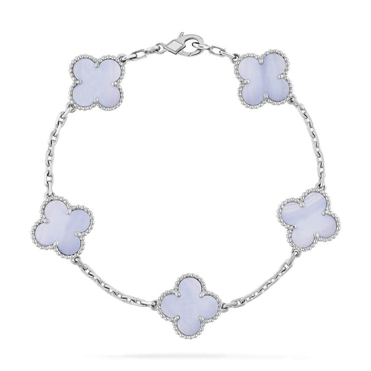 [vivabelle]CLOVER  5 MOTIF PURPLE CHALCEDONY BRACELET SILVER