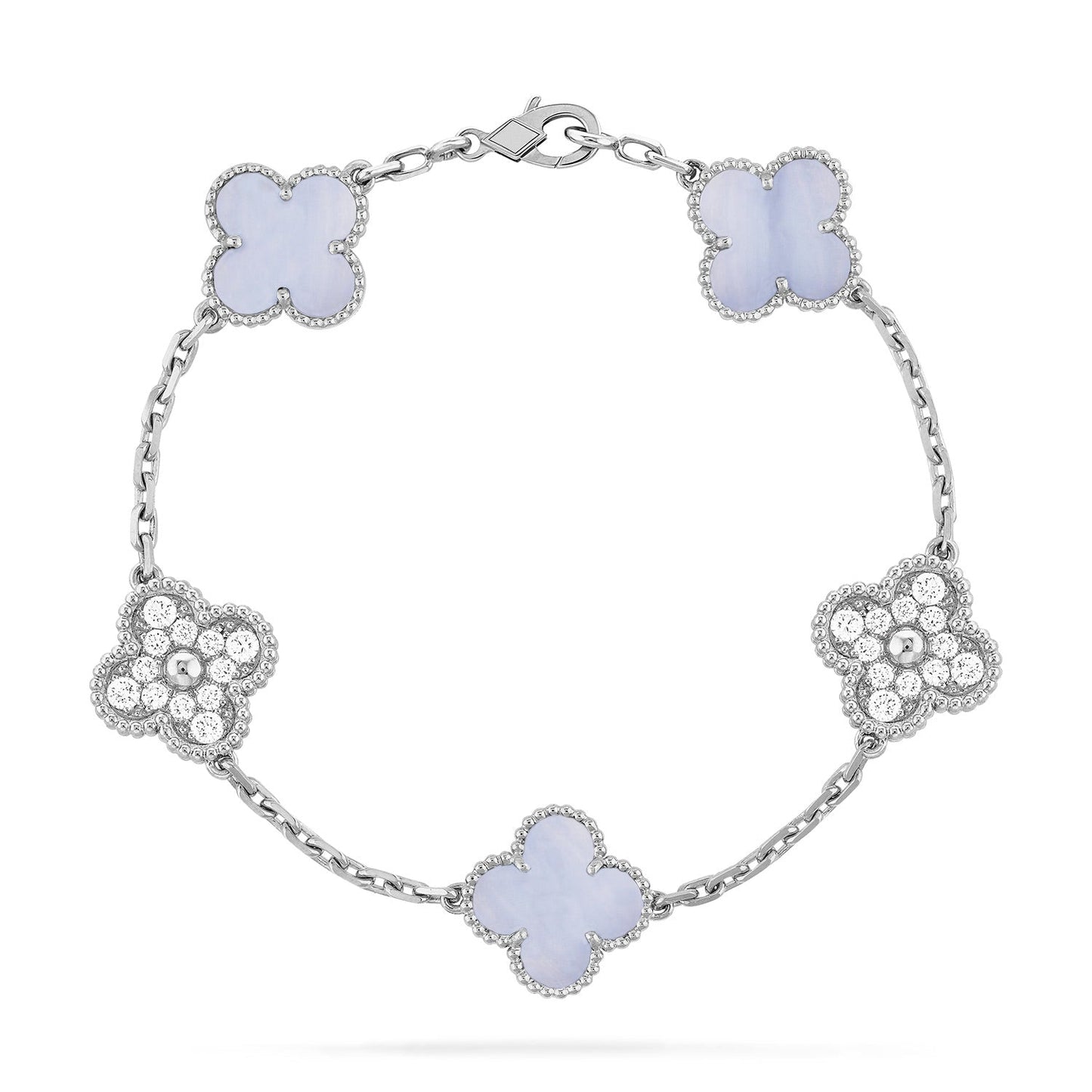 [vivabelle]CLOVER  5 MOTIF DIAMOND PURPLE CHALCEDONY BRACELET SILVER
