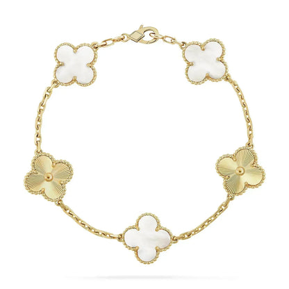 [vivabelle]CLOVER BRACELET 5 MOTIF WHITE MOP PINK GOLD