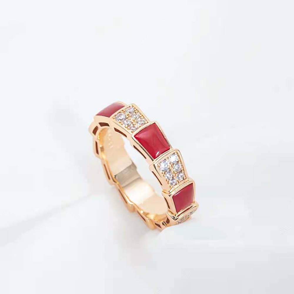 [vivabelle]SERPENTI RING PINK GOLD CARNELIAN DIAMOND PAVED 4MM