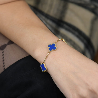 [vivabelle]CLOVER 5 MOTIFS BLUE AGATE BRACELET