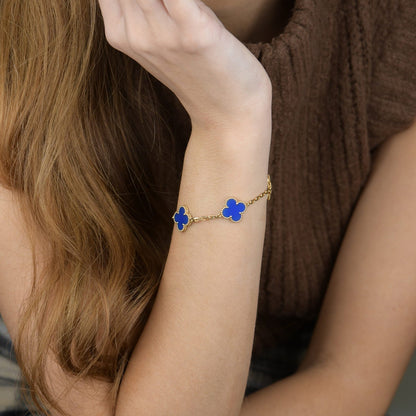 [vivabelle]CLOVER 5 MOTIFS BLUE AGATE BRACELET