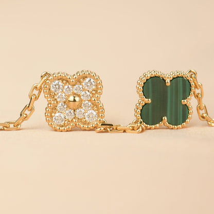 [vivabelle]CLOVER  5 MOTIF MALACHITE DIAMOND BRACELET