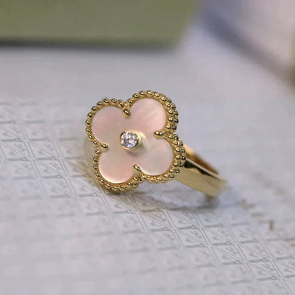 [vivabelle]CLOVER PINK MOP RING GOLD DIAMOND