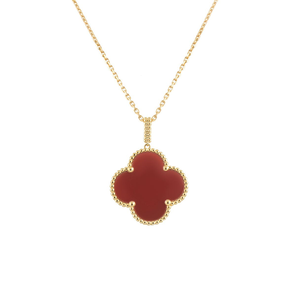 [vivabelle]CLOVER 25MM NECKLACE GOLD CARNELIAN