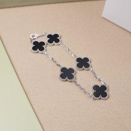 [vivabelle]CLOVER 5 MOTIF ONYXS  BRACELET SILVER