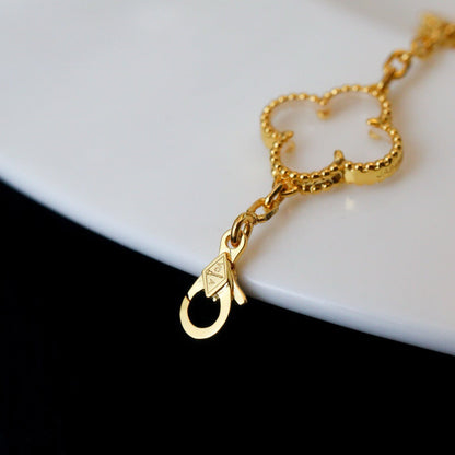 [vivabelle]CLOVER 5 MOTIF ROCK CRYSTAL PINK GOLD BRACELET