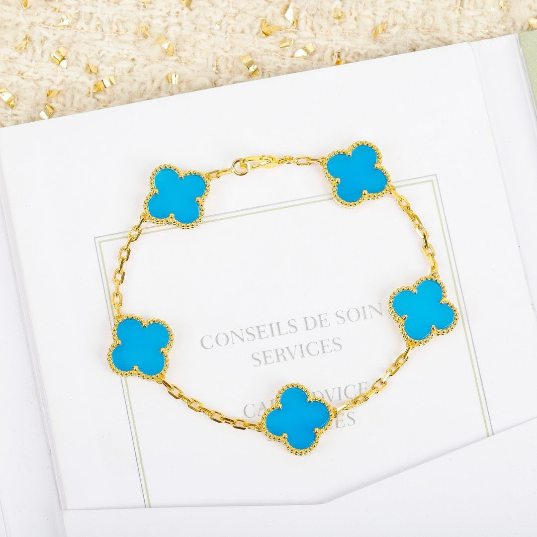 [vivabelle]CLOVER 5 MOTIFS TURQUOISE BRACELET