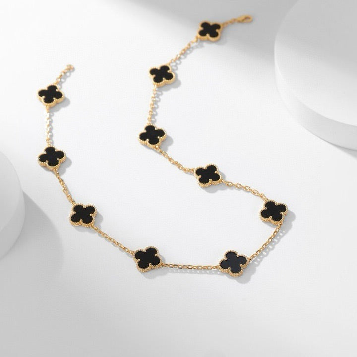 [vivabelle]CLOVER 10 MOTIFS ONYX NECKLACE