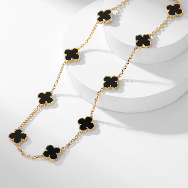 [vivabelle]CLOVER 10 MOTIFS ONYX NECKLACE