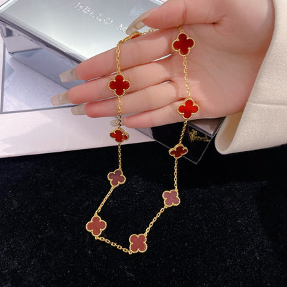 [vivabelle]CLOVER 10 MOTIFS CARNELIAN NECKLACE