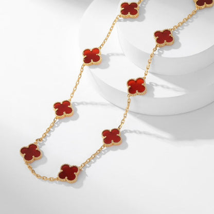 [vivabelle]CLOVER 10 MOTIFS CARNELIAN NECKLACE