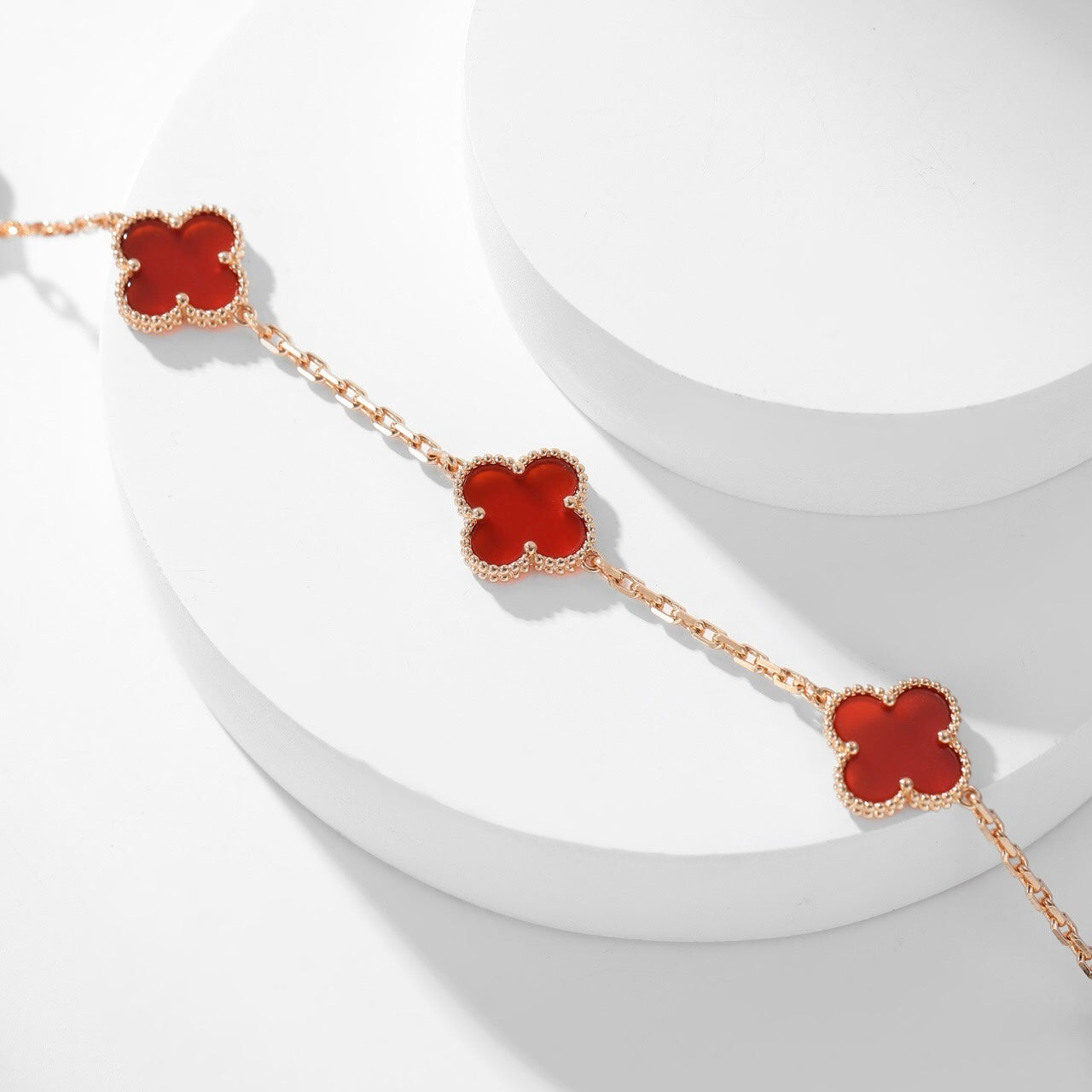 [vivabelle]CLOVER 10 MOTIFS CARNELIAN NECKLACE