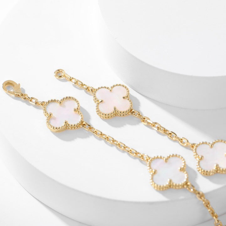 [vivabelle]CLOVER 10 MOTIFS WHITE MOTHER OF PEARL NECKLACE